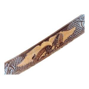 Tooled Eagle top grain leather belt mens sz 44 brown made in‎ Mexico KM627